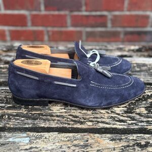 Donald Pliner Thomas Men’s Size 10 Navy Blue Suede Leather Tassel Loafers T1